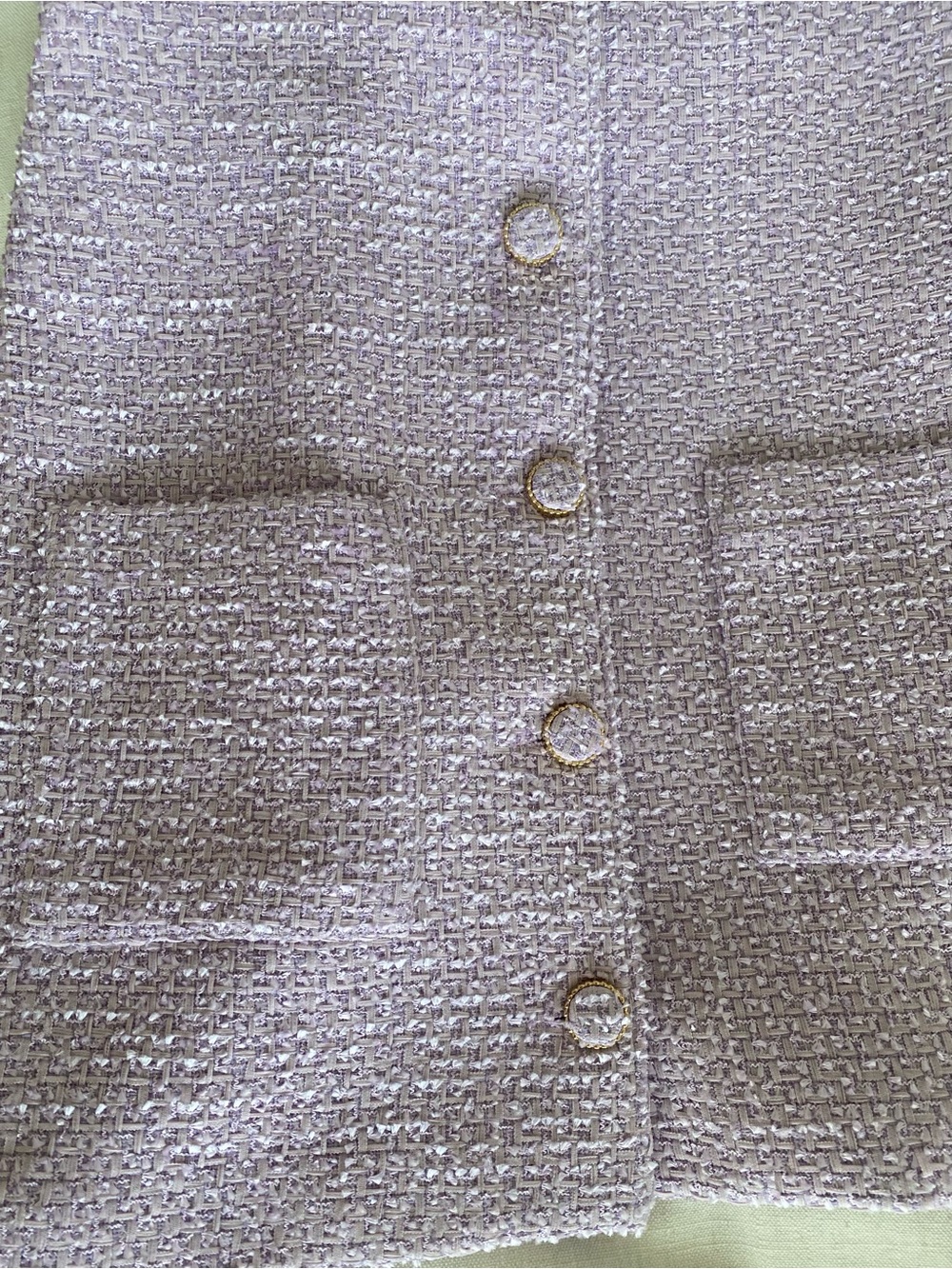 Sleeveless Lavender Tweed Button-Front Dress - Picture 3 of 7